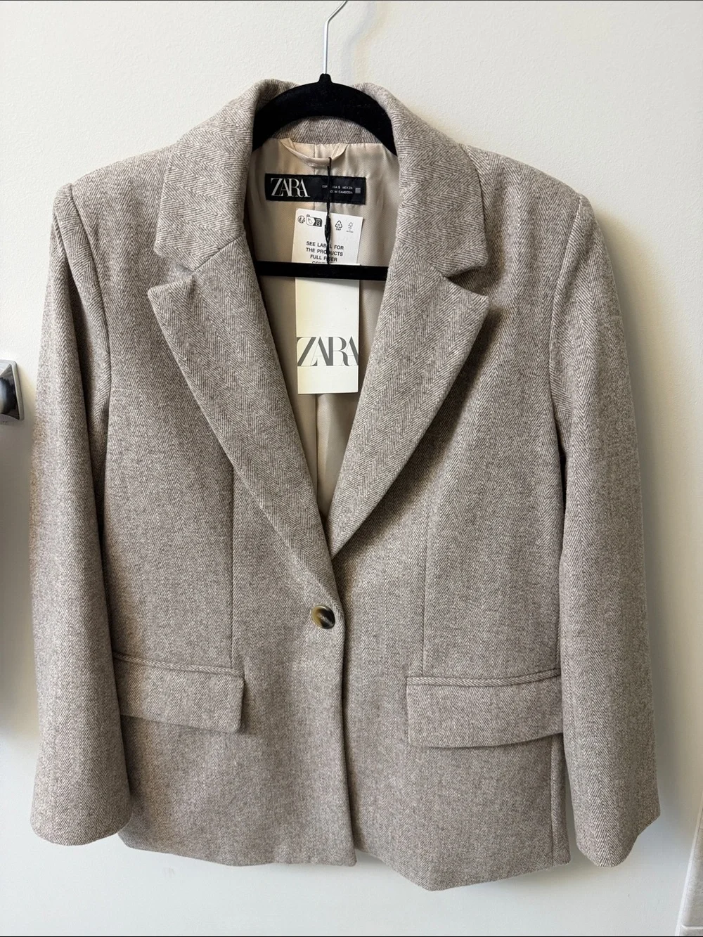 ZARA Women's Taupe Single-Button Tailored Blazer - Picture 1 of 3